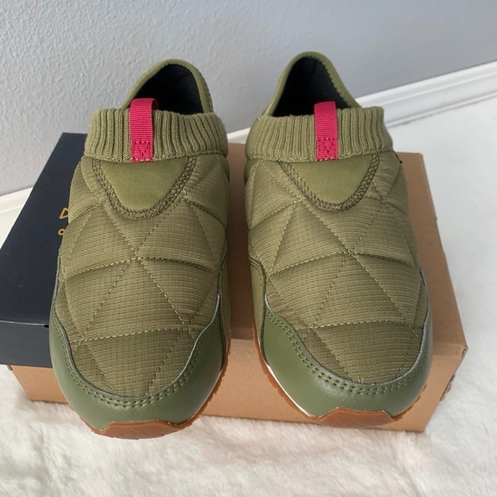 Teva ReemberOlive Green Quilted Slip-On Sneakers with Pink Pull Tab - Picture 2 of 7
